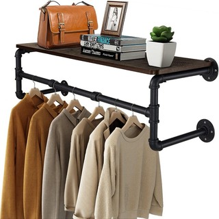 Kệ gỗ treo tường 1 tầng decor vintage bằng ống thép sơn tĩnh điện diy decor ktt025-1t