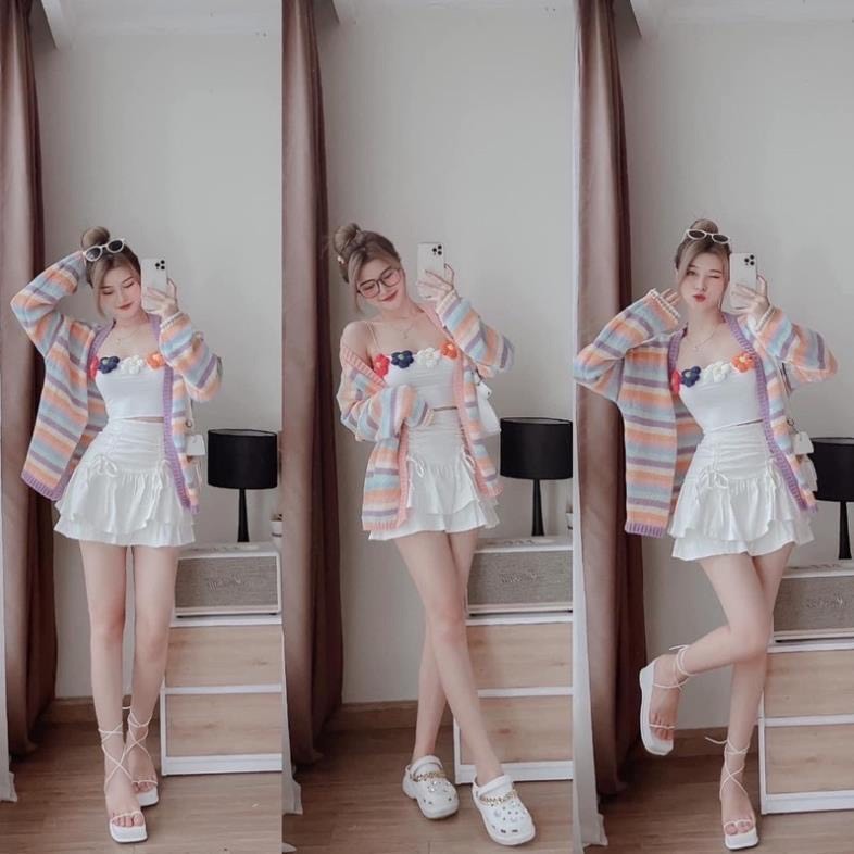 Áo Khoác Len Cadigan Dáng Rộng Thời Trang Cho Nữ, Áo Khoác Len Cadigan Len Sọc Màu Sắc Tay Dài