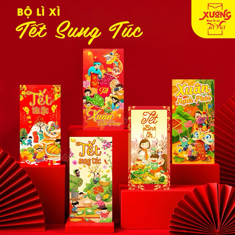 Xấp 10 Bao Lì Xì Đóng Túi Sẵn Tết Giáp Thìn 2024 Mẫu Mới Nhất Size To 8*16cm