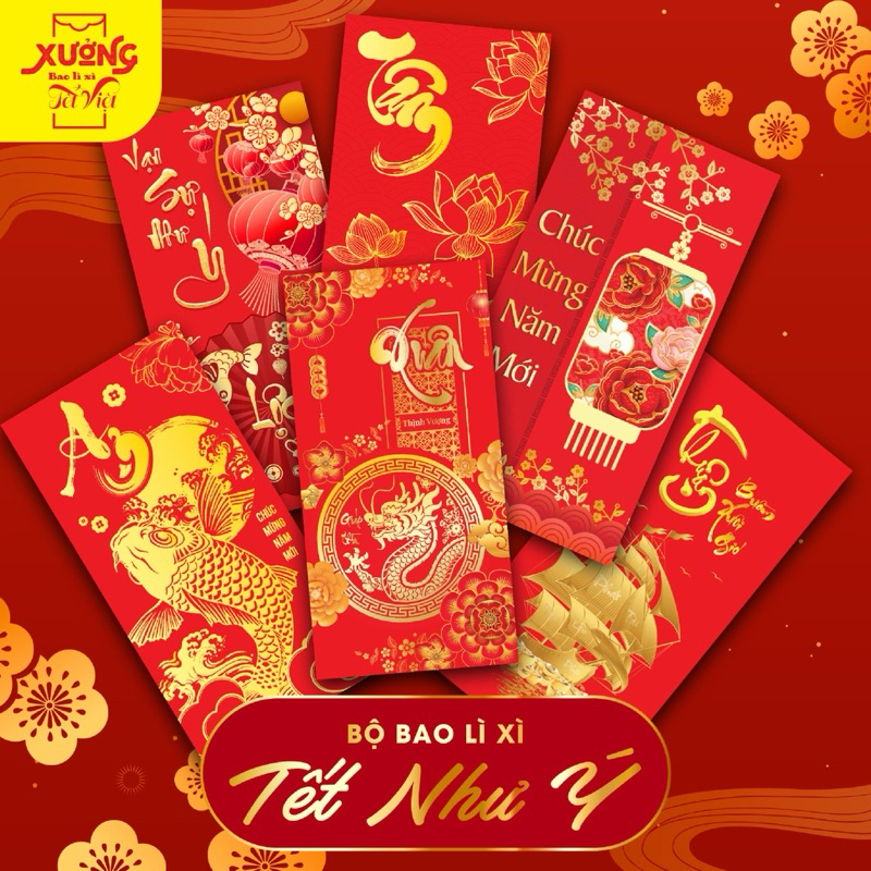 Xấp 10 Bao Lì Xì Đóng Túi Sẵn Tết Giáp Thìn 2024 Mẫu Mới Nhất Size To 8*16cm