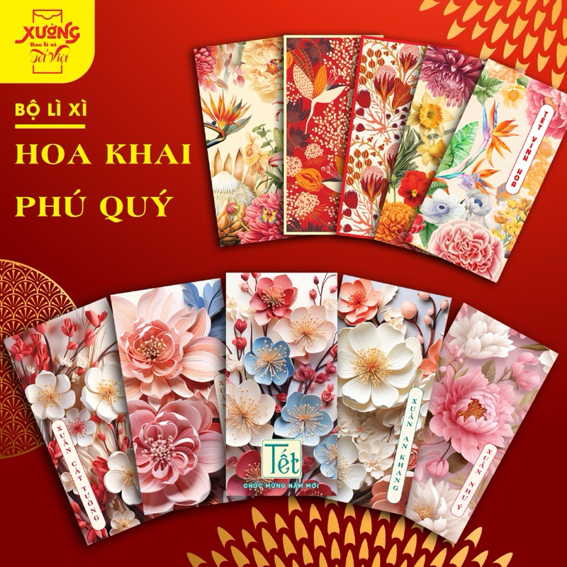 Xấp 10 Bao Lì Xì Đóng Túi Sẵn Tết Giáp Thìn 2024 Mẫu Mới Nhất Size To 8*16cm