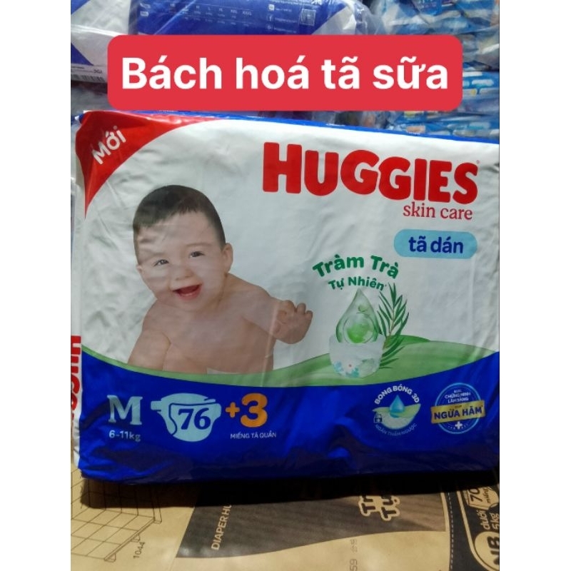 Tã dán huggies M 76 +3 miếng trà tràm tự nhiên chống hâm