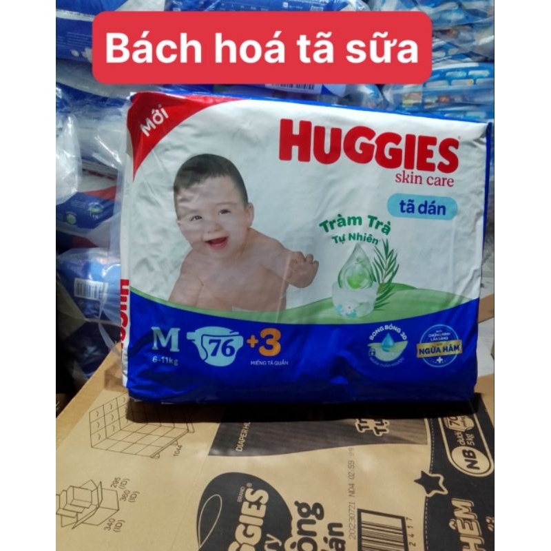 Tã dán huggies M 76 +3 miếng trà tràm tự nhiên chống hâm