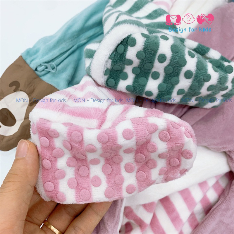 Sleepsuit nỉ nhung KHÓA KÉO bộ body dài tay liền tất hàng xuất dư An.ko và Pyja.mas cho bé