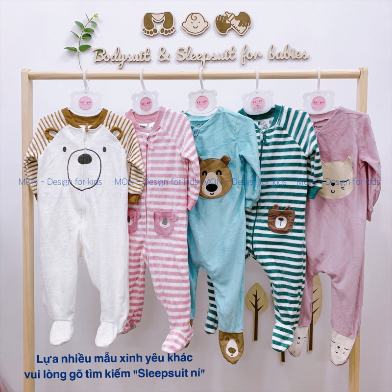 Sleepsuit nỉ nhung Dis.ney C.A mẫu mới 2023 hàng xuất dư cho bé yêu