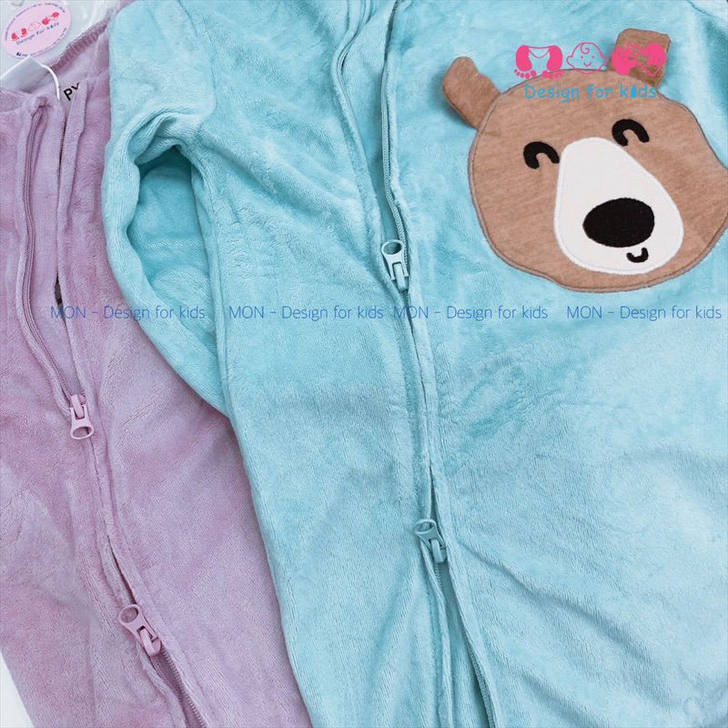 Sleepsuit nỉ nhung KHÓA KÉO bộ body dài tay liền tất hàng xuất dư An.ko và Pyja.mas cho bé