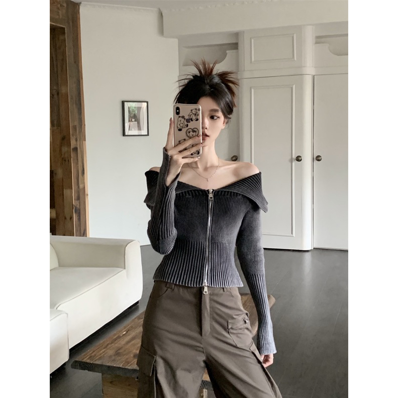 Áo len gân trễ vai Jenni lilis room