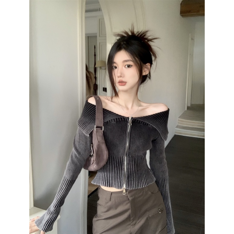 Áo len gân trễ vai Jenni lilis room