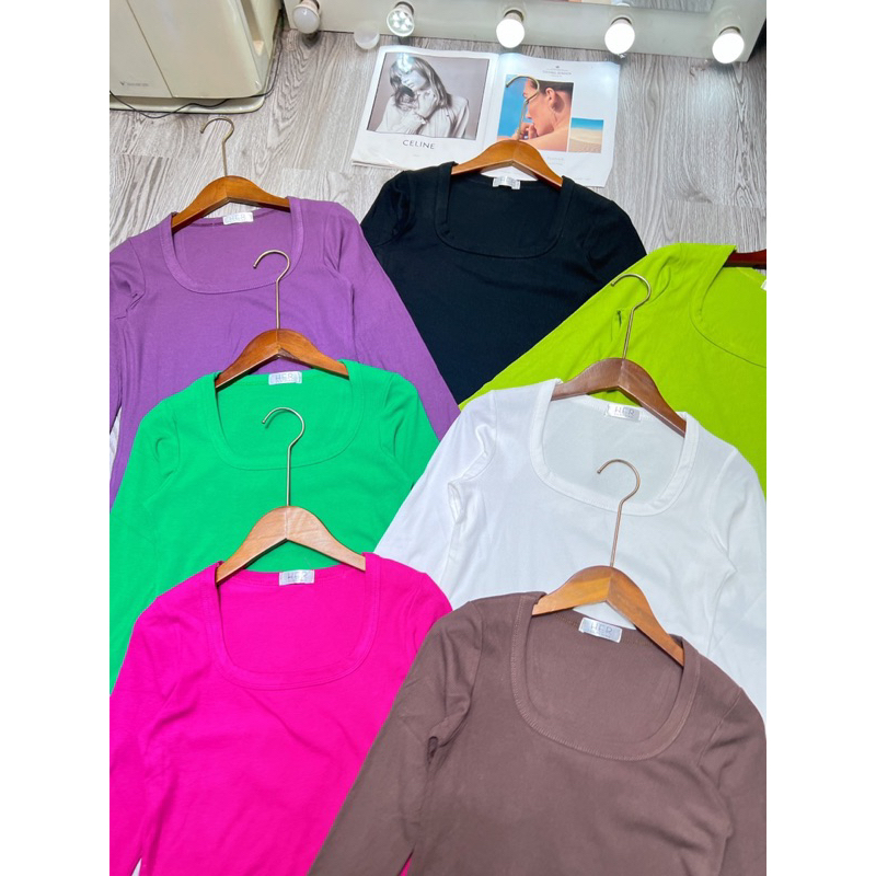 ÁO THUN TĂM HÀN CO GIÃN MẠNH CỔ U TAY DÀI FROM BASIC MS10592