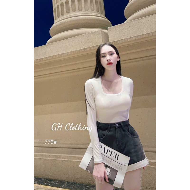 ÁO THUN TĂM HÀN CO GIÃN MẠNH CỔ U TAY DÀI FROM BASIC MS10592