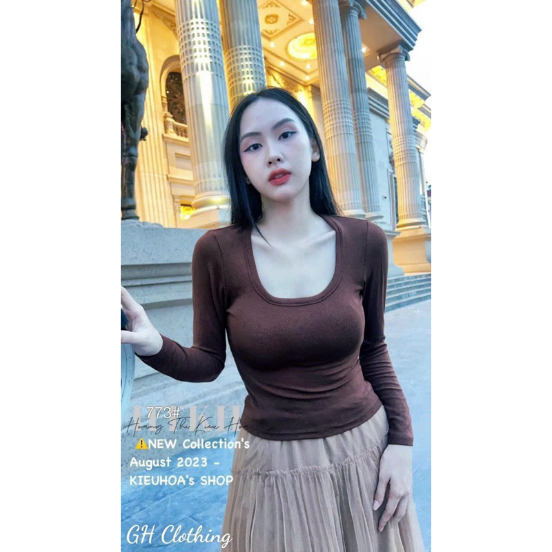 ÁO THUN TĂM HÀN CO GIÃN MẠNH CỔ U TAY DÀI FROM BASIC MS10592