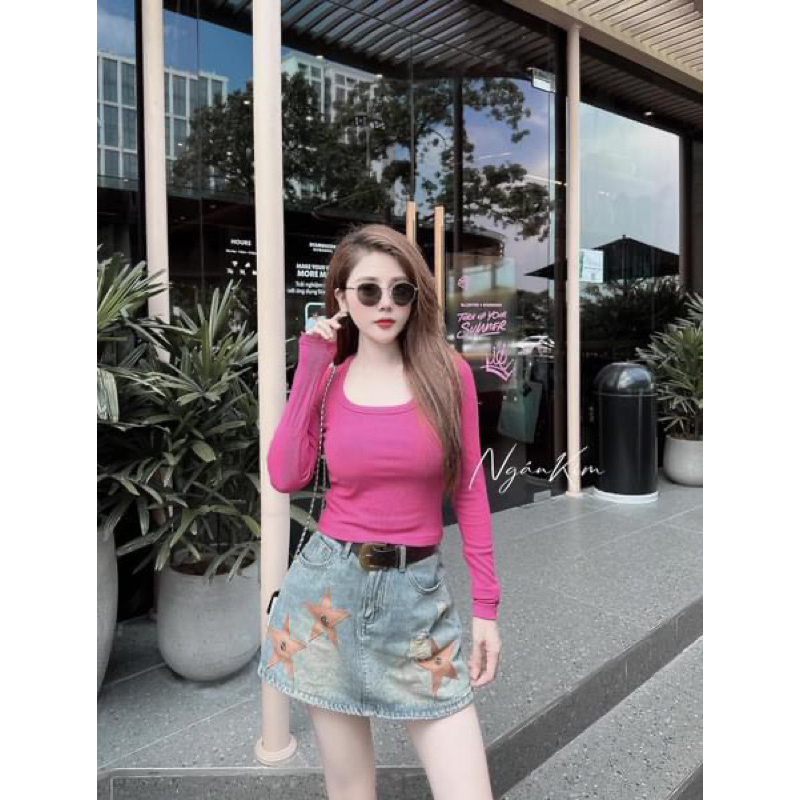 ÁO THUN TĂM HÀN CO GIÃN MẠNH CỔ U TAY DÀI FROM BASIC MS10592