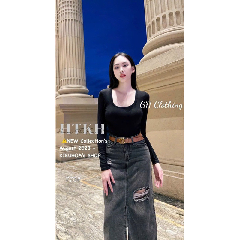 ÁO THUN TĂM HÀN CO GIÃN MẠNH CỔ U TAY DÀI FROM BASIC MS10592