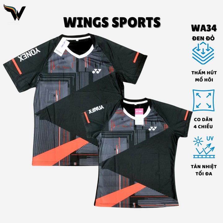 Áo cầu lông mã WA34- màu đen dành cho tập luyện và thi đấu