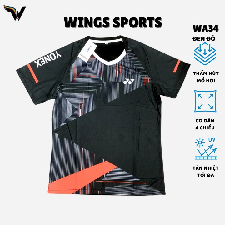 Áo cầu lông mã WA34- màu đen dành cho tập luyện và thi đấu