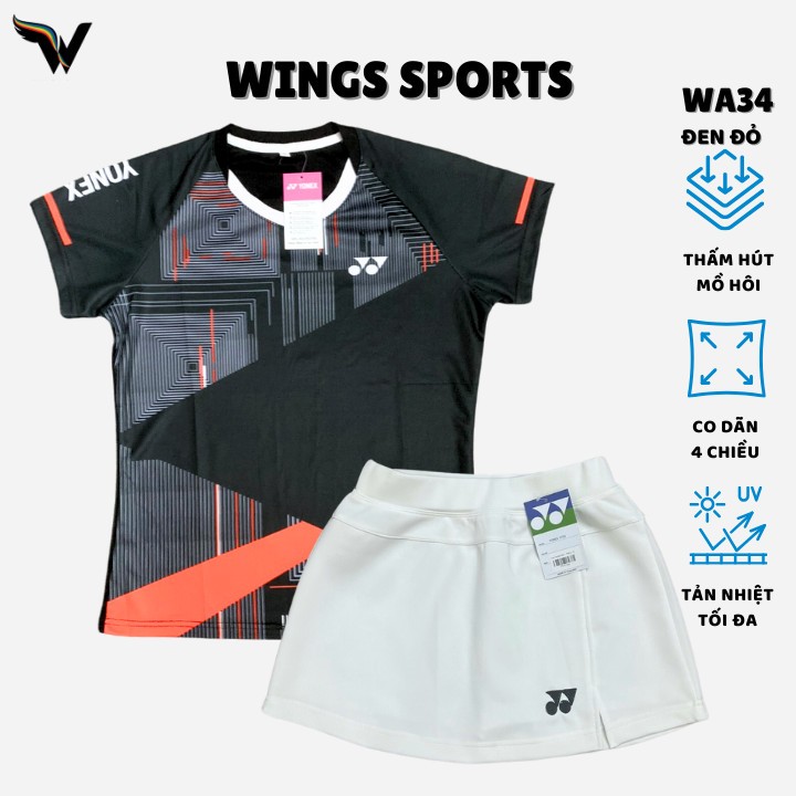 Áo cầu lông mã WA34- màu đen dành cho tập luyện và thi đấu