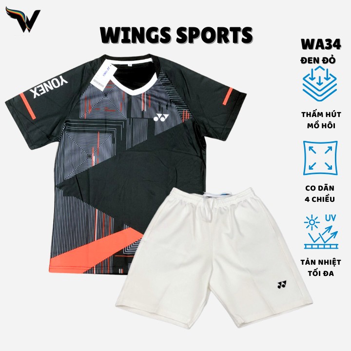 Áo cầu lông mã WA34- màu đen dành cho tập luyện và thi đấu