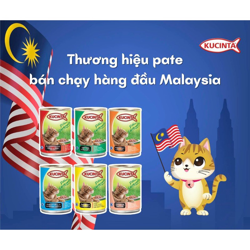 Pate lon cho mèo KUCINTA lon lớn 400g với thịt cá nguyên miếng hảo hạng NHÍM XÙ PETSHOP