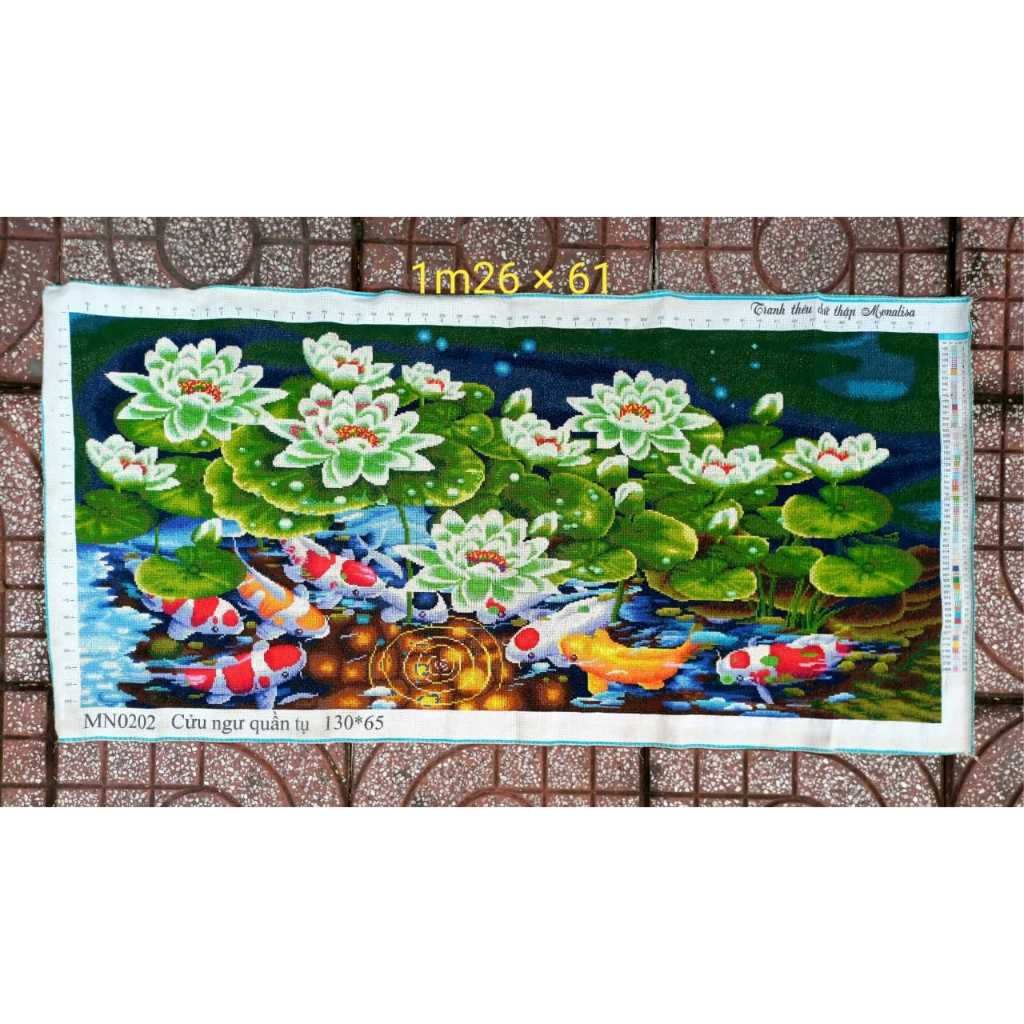 Tranh thêu kín Cá Chép Hoa Sen, Tranh chưa thêu