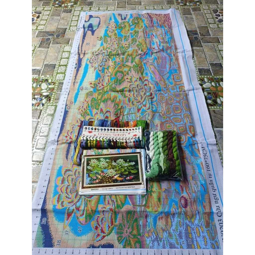 Tranh thêu kín Cá Chép Hoa Sen, Tranh chưa thêu