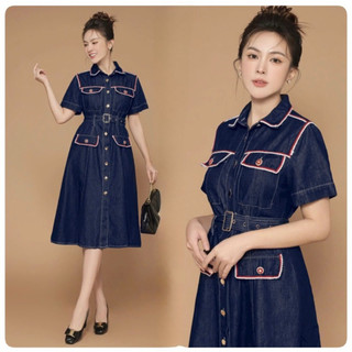 ( HÀNG NHẬP SIÊU CẤP) VÁY ĐẦM SƠ MI JEAN - VIỀN CÁCH ĐIỆU ( MTT55081023)