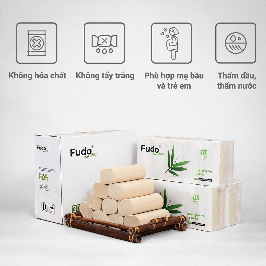 COMBO 4 gói Khăn giấy tre tự nhiên Fudo - Giấy rút 3 lớp