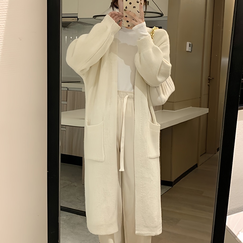 Áo Cardigan Nỉ Tăm Dáng Dài Màu Be Form Rộng Ulzzang