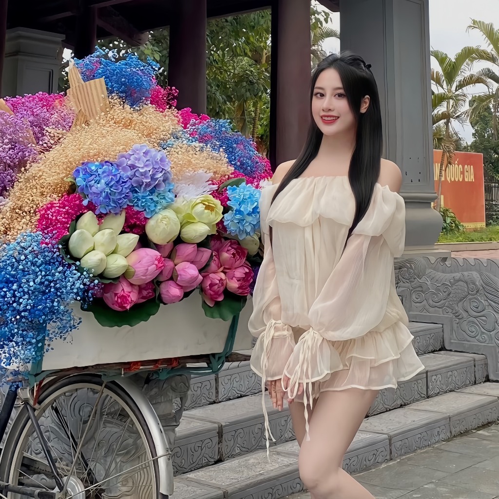 Sét Váy Von Ulzzang Trễ Vai Bèo Vai Nhún Phồng + Chân Váy Xoè