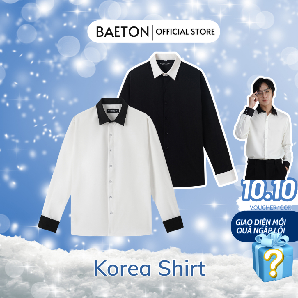 Áo sơ mi nam Korea Shirt BAETON form rộng, phối đen trắng cổ và tay trẻ trung - S04