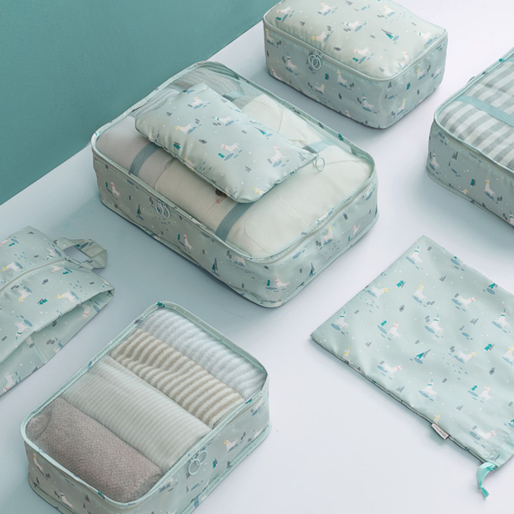 Set 7H Túi Hoa Văn Hình Thú Vải Nylon Đựng Đồ Du Lịch Cá Nhân Tiện Ích Du Lịch