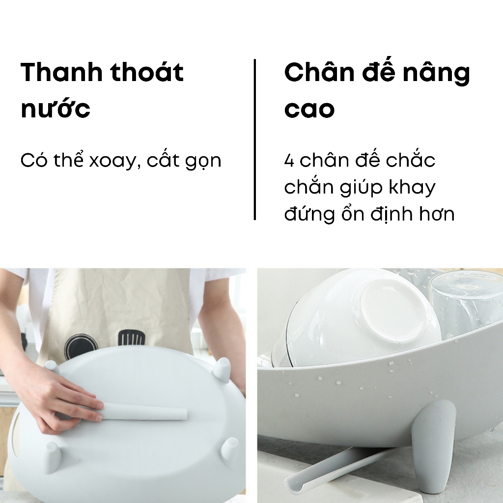 Khay úp chén, bát hình thuyền chất liệu nhựa PP siêu bền, có thanh thoát nước