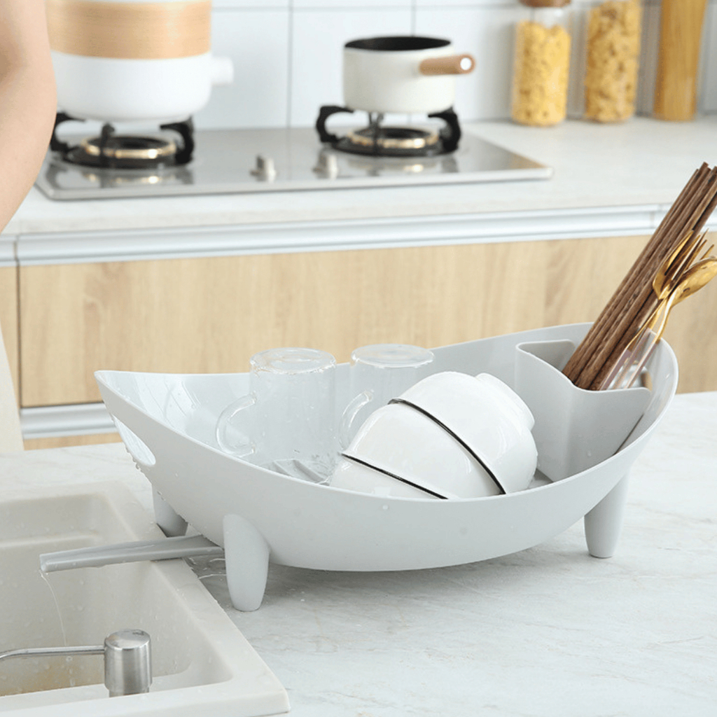 Khay úp chén, bát hình thuyền chất liệu nhựa PP siêu bền, có thanh thoát nước