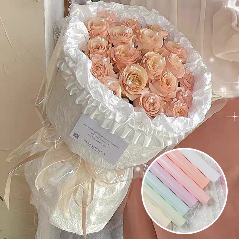 Giấy nến gói hoa sydney ánh ngọc trai, giấy mếch nến, giấy nhăn gói hoa sáp, hoa tươi, hoa lụa, hoa len