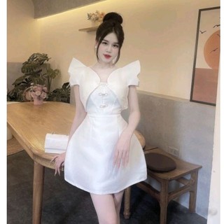Đầm trắng voan tay dài rớt vai xinh GB22102