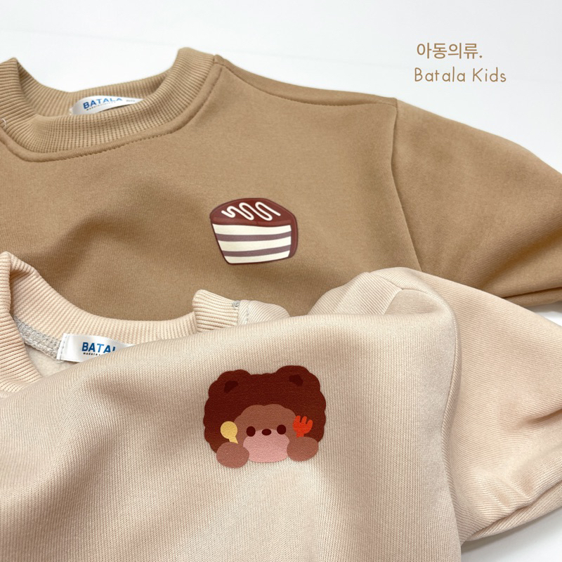 Áo nỉ bông cho bé trai bé gái Batala Kids, Áo Hoodie hình GẤU và BÁNH KEM Hàn Quốc cho bé 2023