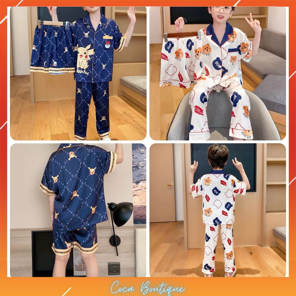 Đồ đồ trẻ con COCA KID cao cấp - bộ đồ pijama cho bé chất lụa thoáng mát in hình cực đáng yêu Cho Bé Từ 8-39kg