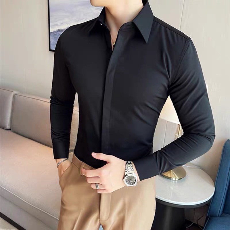 Áo sơ mi nam DÀI tay BASIC chất vải cotton mềm mịn thoáng khí nhanh khô