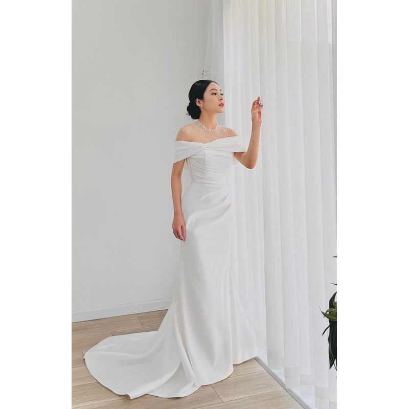 Đầm dự tiệc váy cưới cô dâu đi bàn hai kiểu nhẹ nhàng tiểu thư Hanje