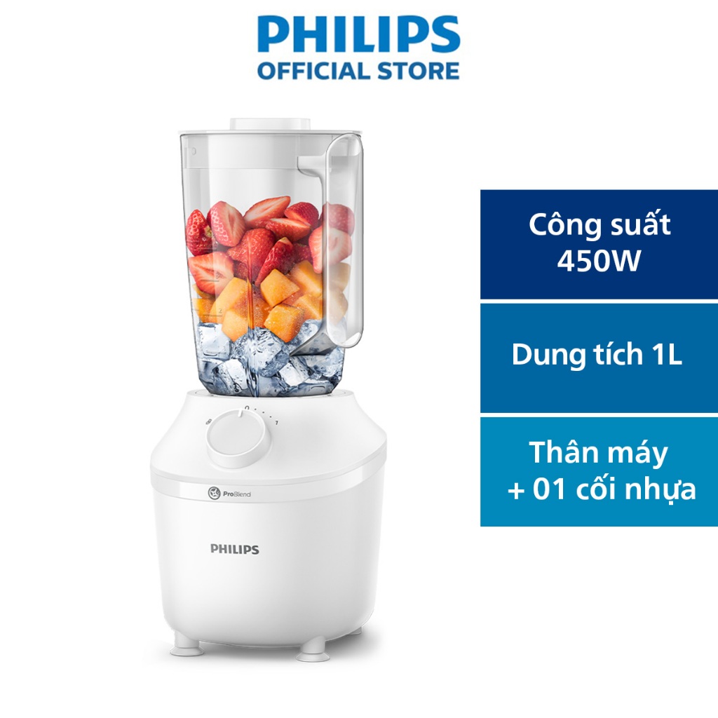 Máy Xay sinh tố Philips HR2041/00 model mới |450W| thân máy + 01 cối lớn|  Xay nhuyễn mịn  - Hàng Chính Hãng