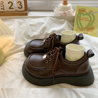 Giày oxford nữ (CÓ SẴN) kiểu dáng năng động giày đốc buộc dây mũi tròn Giày da đế dày mũi tròn to 2023 mã