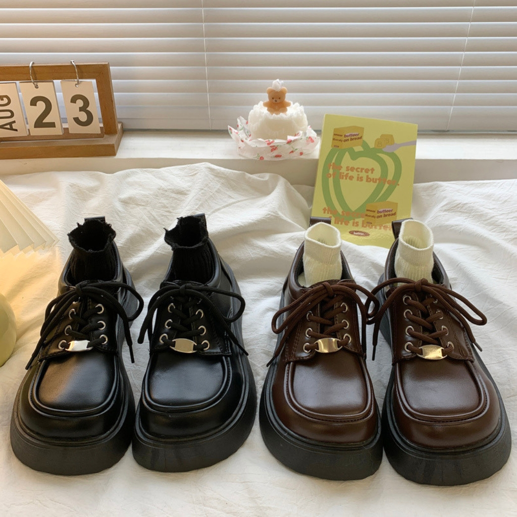 Giày oxford nữ  kiểu dáng năng động giày buộc dây mũi tròn Giày da đế dày mũi tròn to 2023 mã