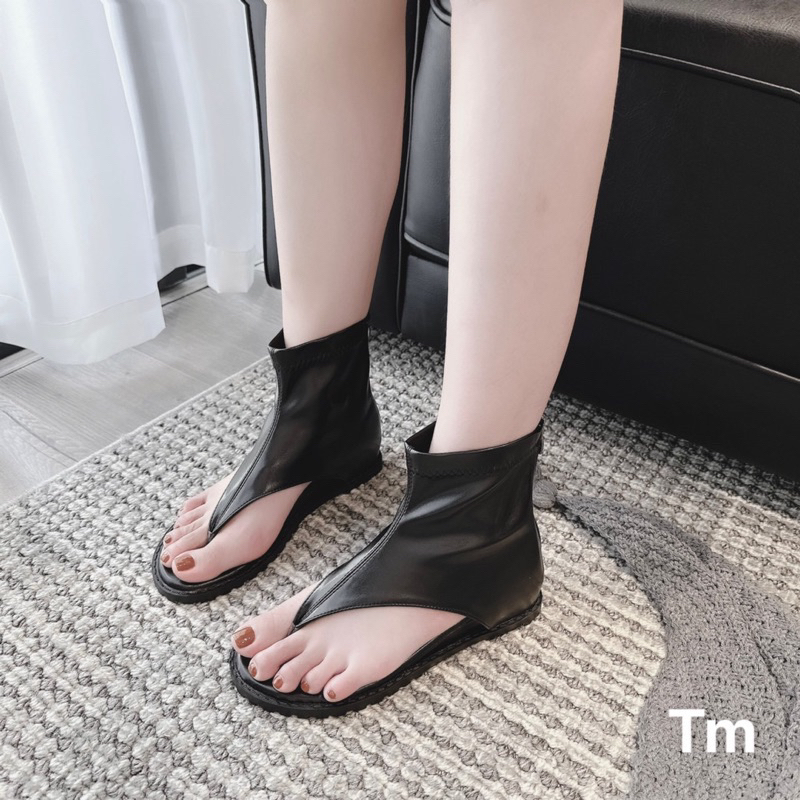 Sandal Xỏ Ngón Da Phong Cách Street Style 2023 - Sandal Hở Ngón Đế Xuồng Phối Khóa Kéo Phong Cách Thời Trang Mới