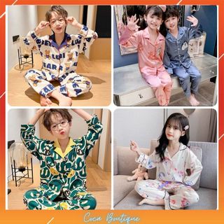 Đồ Ngủ Cho Bé, Đồ Bộ Pijama Bé Tra, Bộ Pijama Cho Bé Gái Chất Lụa In Hình Cực Yêu Cho Bé Từ 8kg - 39kg