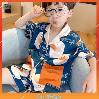 Đồ Ngủ Ngắn Tay Cho Bé, Bộ Pijama Ngắn Tay Bé Trai, Bộ Pijama Cho Bé Gái Chất Lụa In Hình Cực Yêu Cho Bé Từ 8kg - 39kg