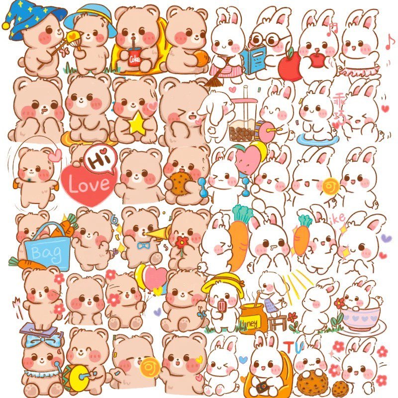Set 50 Miếng Dán Trang Trí Hình Gấu Thỏ Đáng Yêu