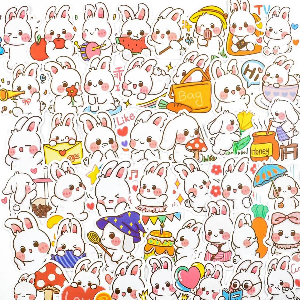 Set 50 Miếng Dán Trang Trí Dễ Thương Hình Gấu Thỏ Doraemon Cậu Bé Shin