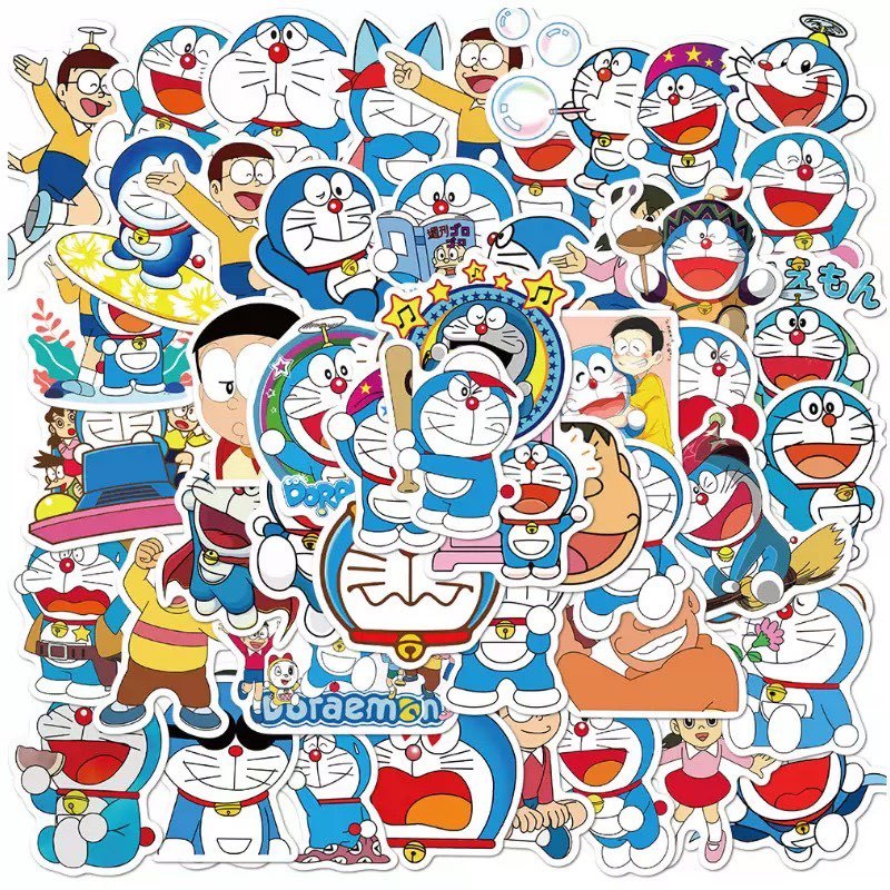Set 50 Miếng Dán Trang Trí Dễ Thương Hình Gấu Thỏ Doraemon Cậu Bé Shin