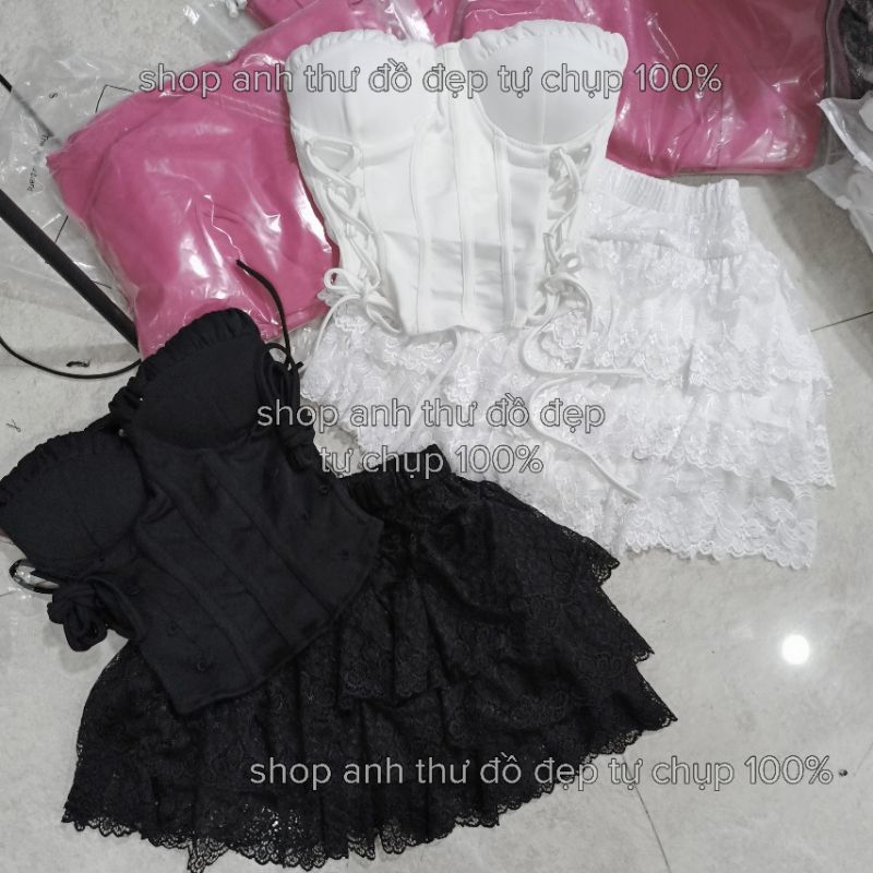 Set váy cúp ngực đan dây chân váy ren tầng chuẩn mẫu