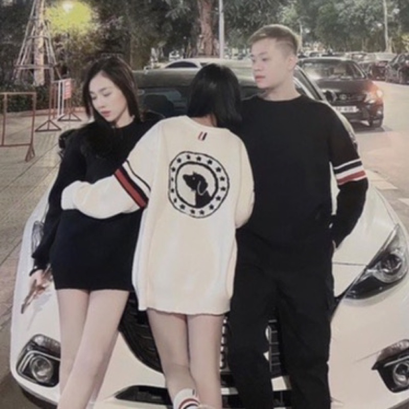 Áo Sweater , Áo Len Cổ Tròn,Thomer Họa Tiết Con Cún Sang Chảnh