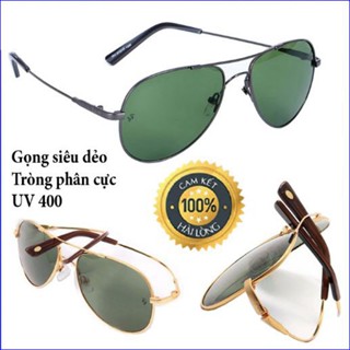 Kính mắt gọng ti tan siêu dẽo kèm hộp, Kính râm nam nữ titan gọng dẻo màu vàng đen đi biển đi đường chống nắng UV400